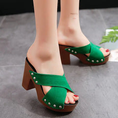 Women's Fashion Cross Belt Thick Heel High Heel Sandals