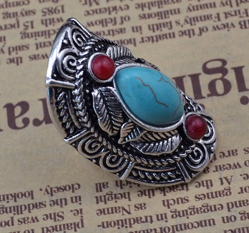 Vintage Turquoise Leaf Ring - Adjustable Fashion Ring