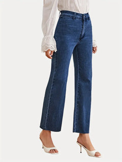 Dark Blue Loose Fit Wide Leg High Waist Denim Jeans