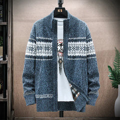 Men's Printed Stand-Collar Cardigan Jacket for Warmth