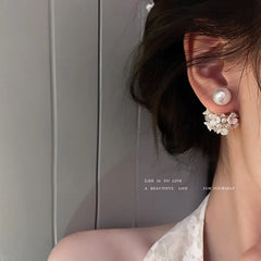 925 Silver Pearl Flower Earrings with Zirconia Design
