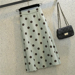 Mid-Length High-Waisted Polka Dot A-Line Skirt