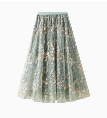 High Waisted Slim Mid Length A-Line Skirt