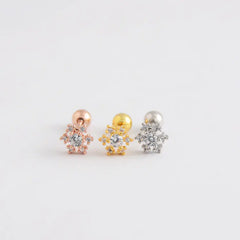 Snowflake 925 Silver Screw Earrings with Diamonds