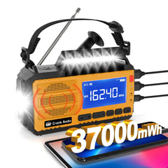 Emergency Weather Radio Solar Hand Crank Emergency Radio 37000mWh AM/FM NOAA Weather Radio with LCD Display 3 Mode Flashlight SOS Alarm Compass Headphone Jack for Winter Storm Emergency
