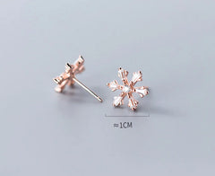 S925 Silver Snowflake Stud Earrings with Diamonds