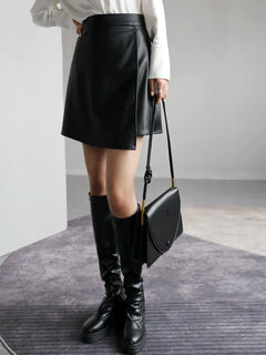 High Waist PU Leather A-Line Split Short Skirt for Women