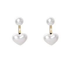 925 Silver Simple Heart Pearl Stud Earrings