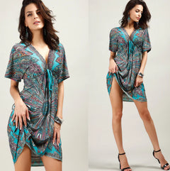 Printed Midi Skirt and Beach Dress Combo