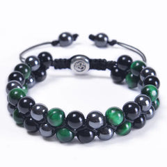 8MM Blue Tiger Eye & Black Magnetic Beaded Bracelet