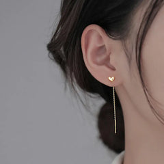 S925 Silver Heart Earrings with Long Tassel Design