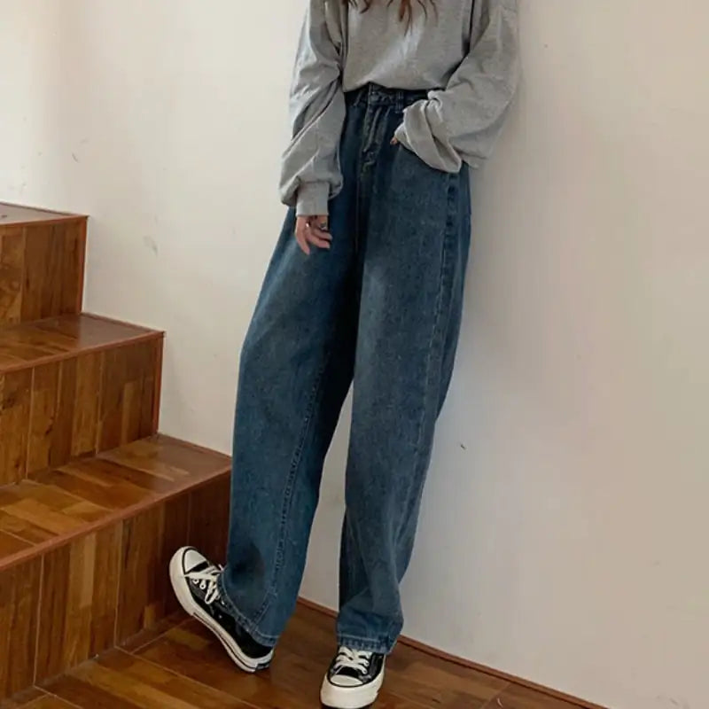 Autumn High-Rise Straight-Leg Thin Wide-Leg Jeans