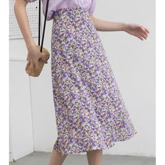 High Waist Chiffon Daisy A-line Mid-Length Dress