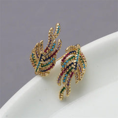 Women's Adjustable Copper Ring with Zircon Leaf Design