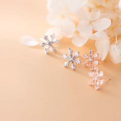 S925 Silver Snowflake Stud Earrings with Diamonds