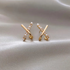 925 Silver Cross Pearl Earrings with Zirconia Detail