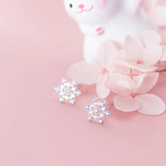 S925 Silver Snowflake Earrings with Diamonds
