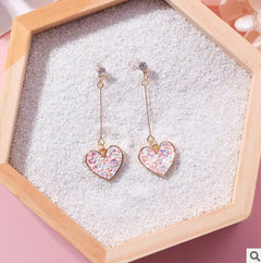 925 Silver Heart Earrings with Zircon Long Drops