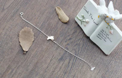 S925 Silver Ginkgo Leaf Bracelet with Freshwater Pearl