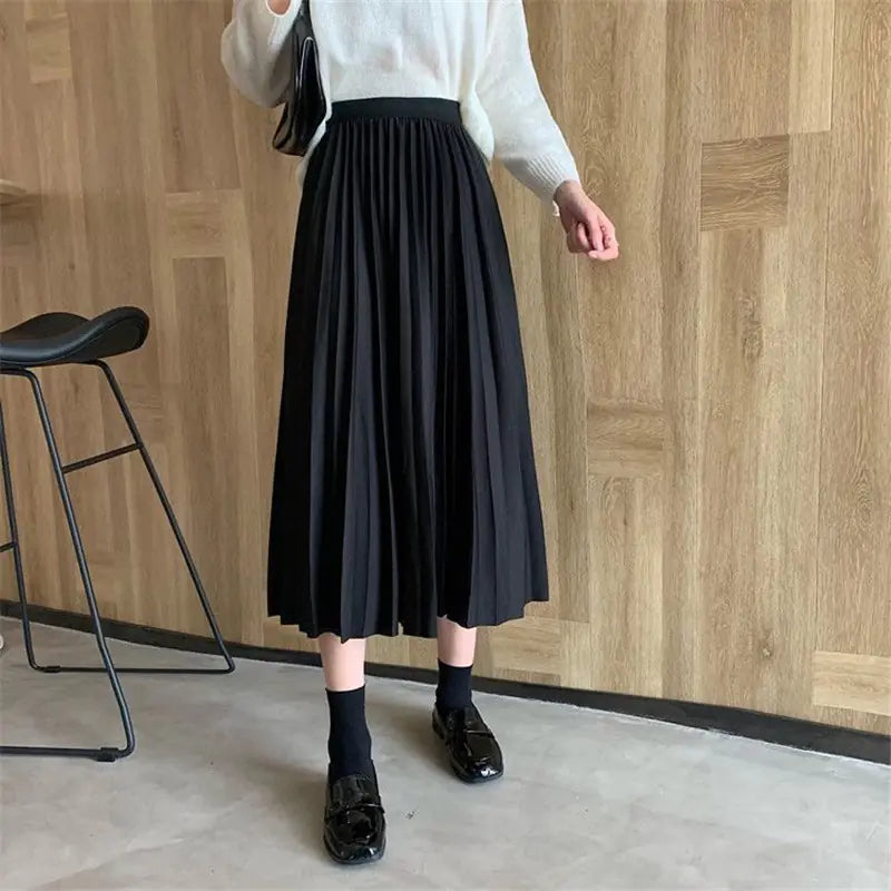 High-Waisted A-Line Mid-Length Pleated Skirt
