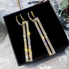 S925 Silver Korean Style Long Square Earrings with Diamonds