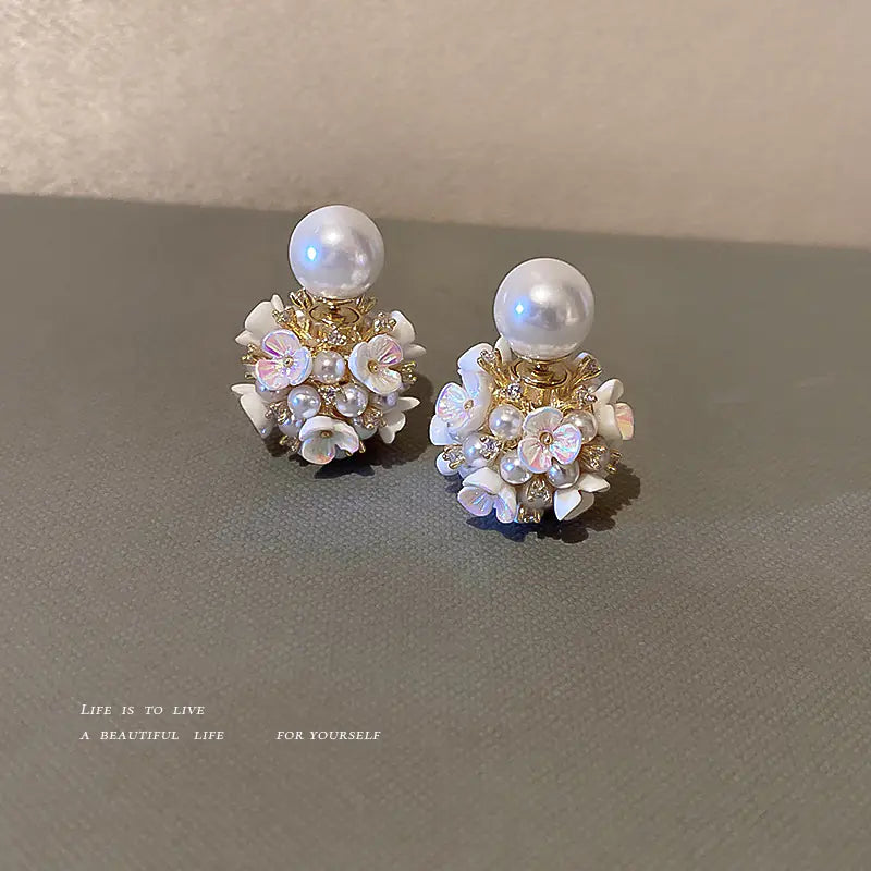 925 Silver Pearl Flower Earrings with Zirconia Design