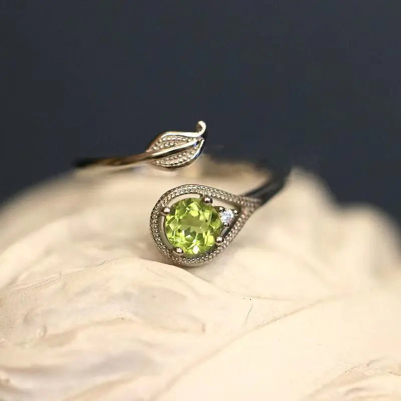 Olivine Green Gem Branch and Leaf Open Ring