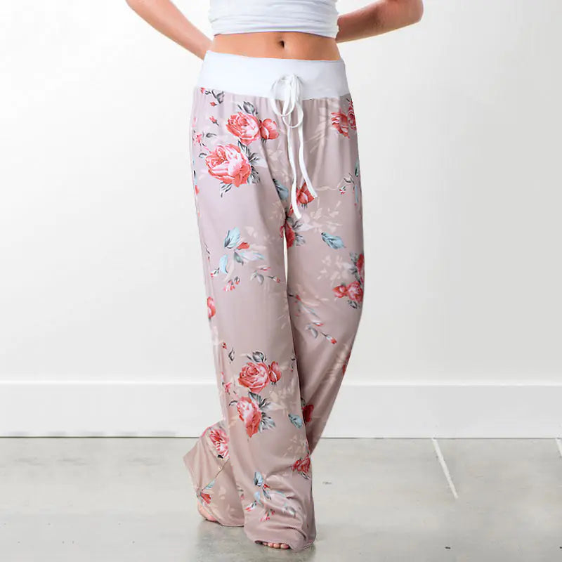 Casual Loose Camouflage Print Pants with Ties
