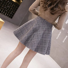 High Waist Plaid Woolen Skirt for Women