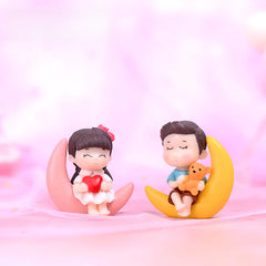 Moon Couple Moss Micro Landscape Decor DIY Keychain Figurine