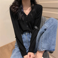 V-Neck Ice Silk Lightweight Long Sleeve Cardigan Top