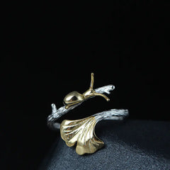 S925 Silver Ginkgo Leaf Ring for Women - Adjustable Design