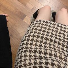 Woolen Plaid High Waist Mini Skirt for Women