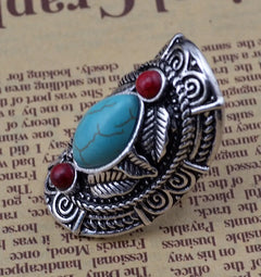 Vintage Turquoise Leaf Ring - Adjustable Fashion Ring