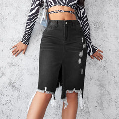 High-Waisted A-Line Split Mid-Length Skirt with Edges