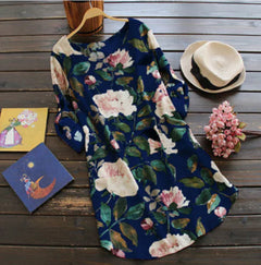 Cotton Linen Printed Dress with Short Skirt Style