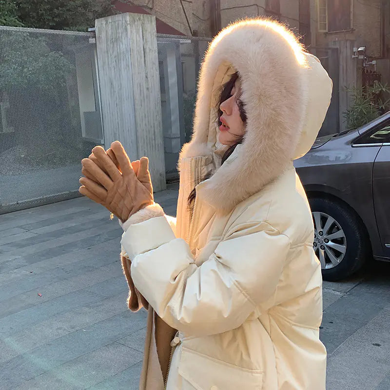 Mid-length Thickened White Duck Down Jacket for Winter