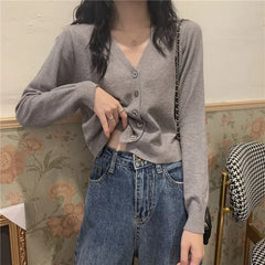 V-Neck Ice Silk Lightweight Long Sleeve Cardigan Top