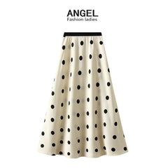 Mid-Length High-Waisted Polka Dot A-Line Skirt