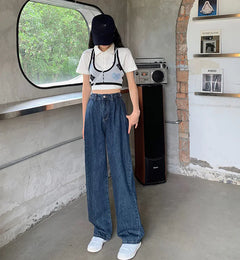 Blue Boyfriend Loose Fit Wide Leg High Waist Jeans