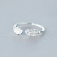 S925 Silver Adjustable Leaf Ring for Women
