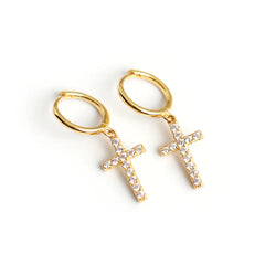 S925 Silver Cross Stud Earrings with Diamonds
