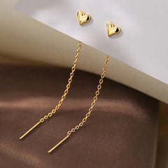 S925 Silver Heart Earrings with Long Tassel Design