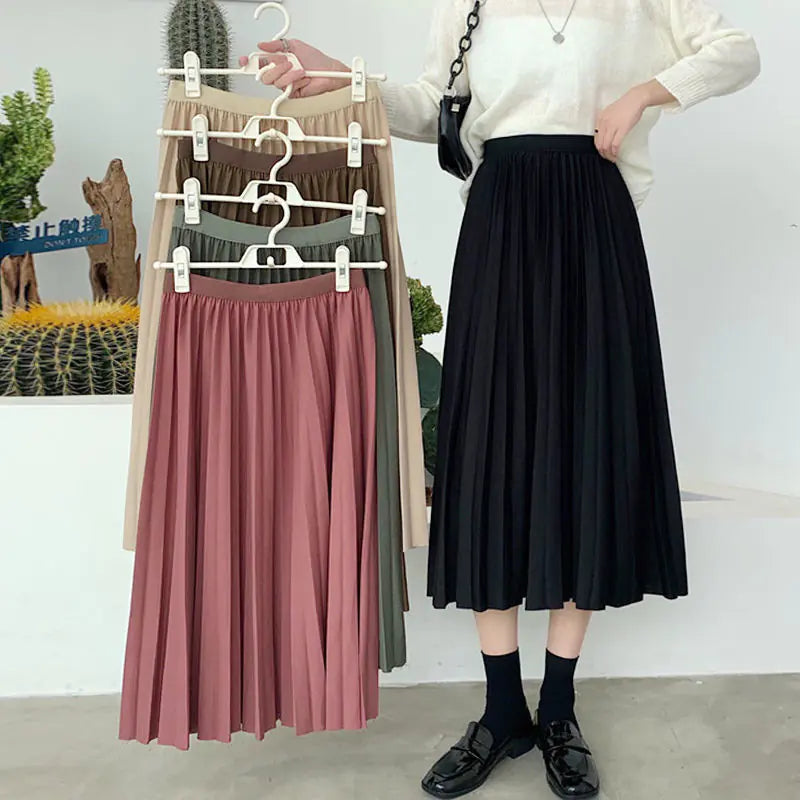 High-Waisted A-Line Mid-Length Pleated Skirt