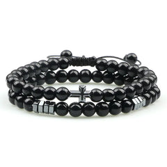 Tiger Eye Stone Beaded Bracelet with Cross Pendant