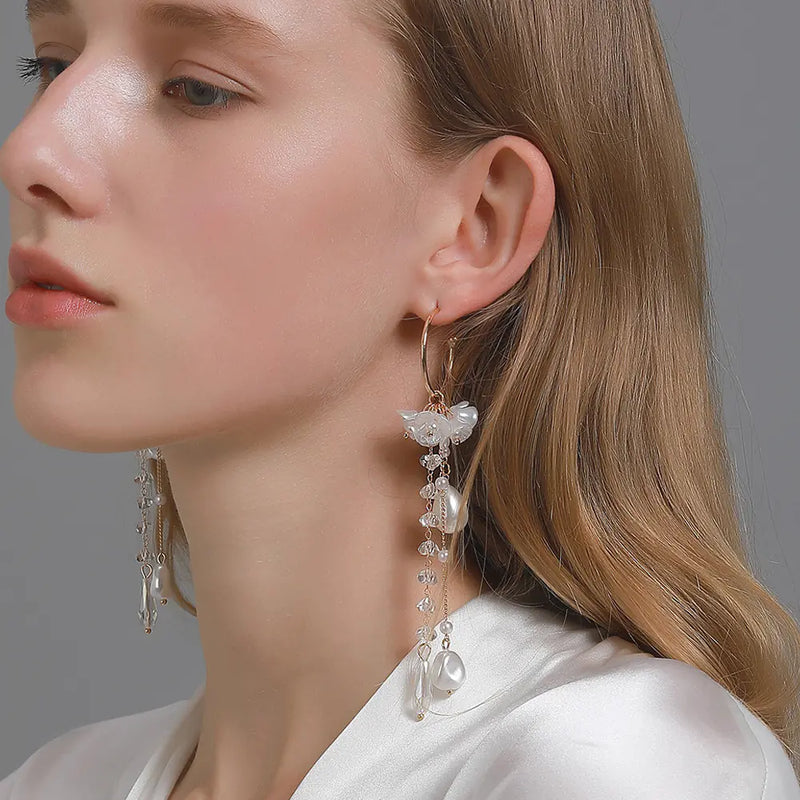 Korean Flower Pearl Earrings with 925 Silver Needle