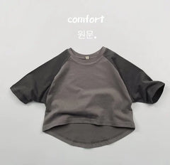 Korean Children's Long-Sleeved T-Shirt with Contrast Colors