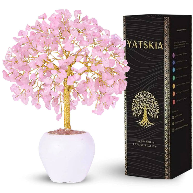 YATSKIA Rose Quartz Tree Gemstone Tree Healing Crystals and Stones Quartz Crystal Tree Birthday Gifts for Mom Tree of Life Decor Unique Gifts for Women Crystal Decorations