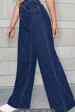 Blue Boyfriend Loose Fit Wide Leg High Waist Jeans