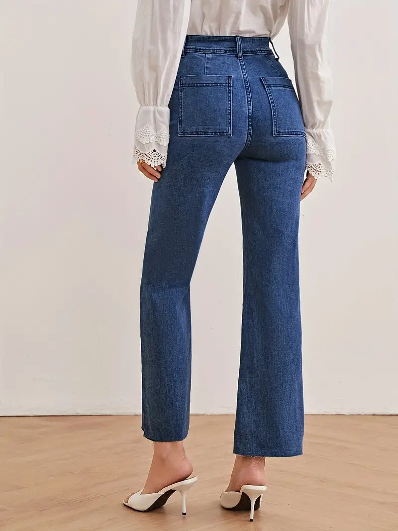 Dark Blue High Waist Wide Leg Loose Fit Denim Jeans